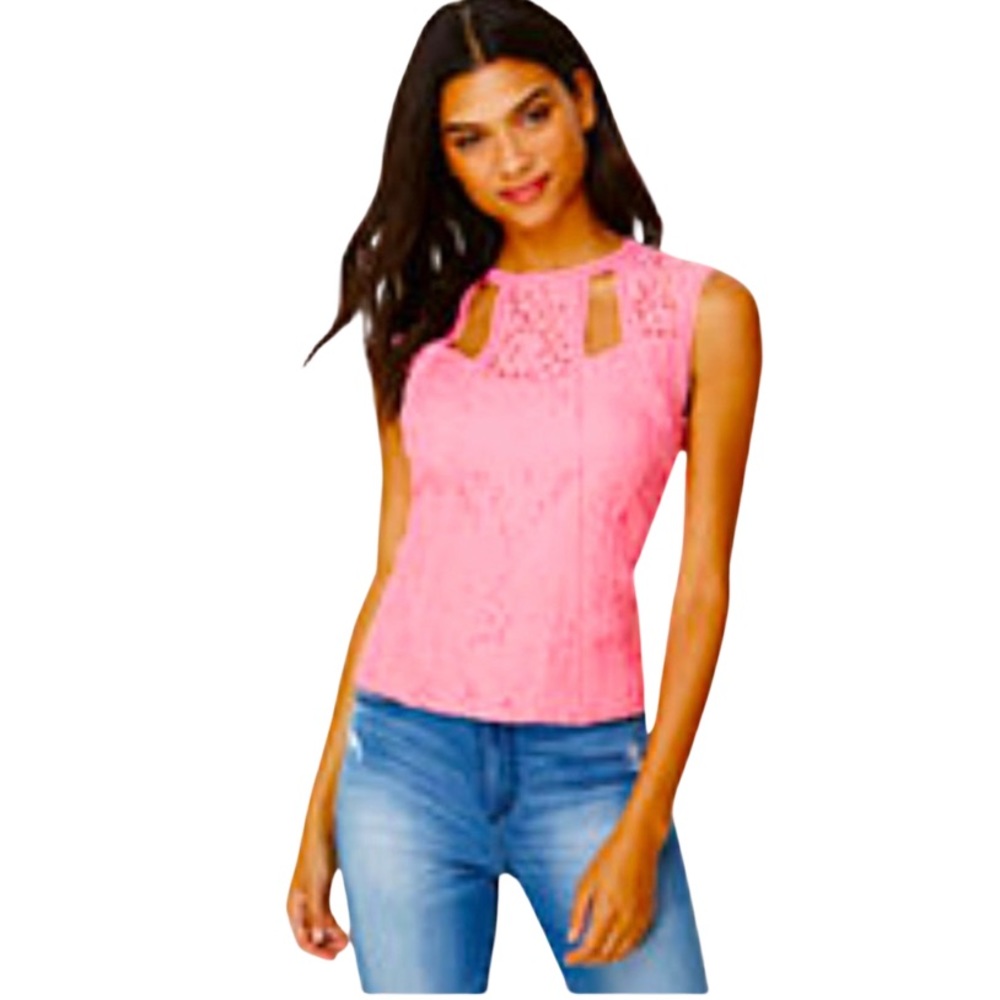 Bebe Mix Lace Cutout Top Pink XXS